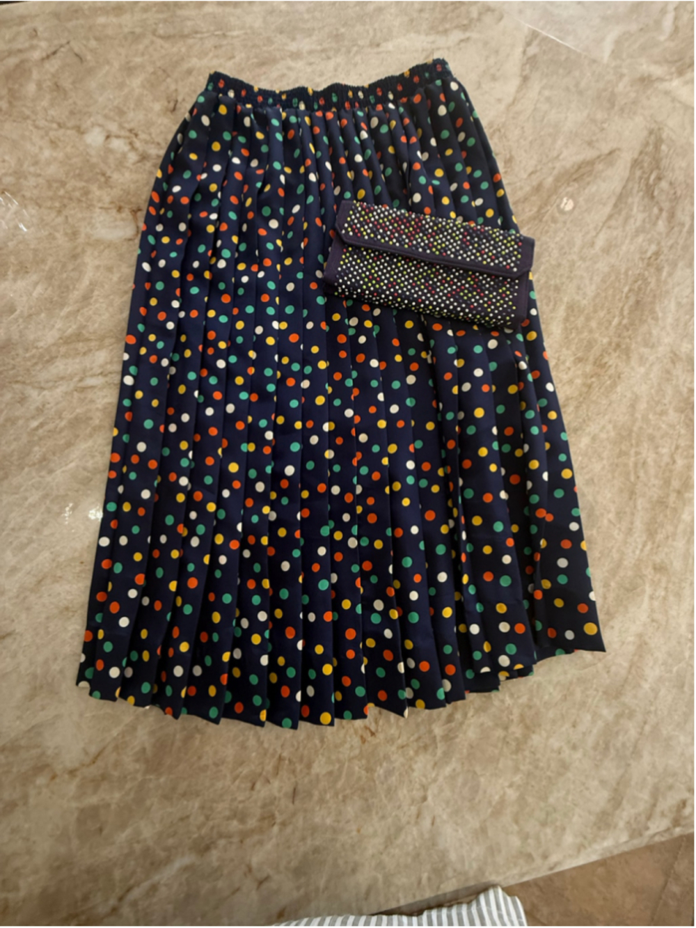 Vintage Campus Casuals USA Polka Dot skirt and clutch Paris Navy and Multicolor